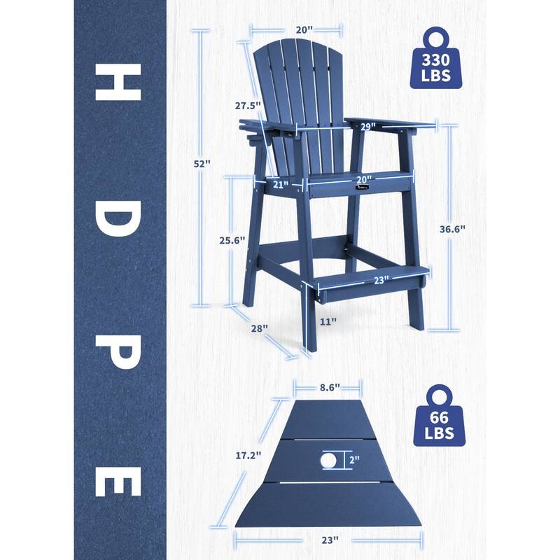 Vrakae Tall Adirondack Bar Stool Chair with Connecting Tray