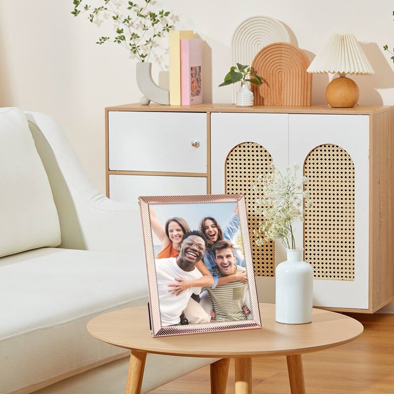 Simple Picture Frames, Metal Photo Frame with Real Glass, Display for Wedding Gift Home Tabletop Decor - Rose Gold - 8x10