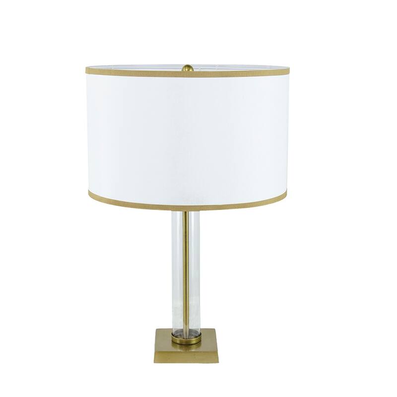 16x16x24" Gold and White Table Lamp with Glass Cylinder and Pedestal Base (Lamp Shade Assembly Required)