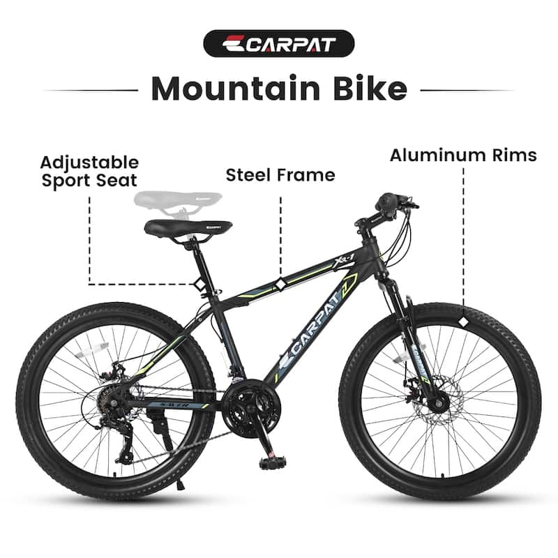 24 In. Steel Mountain Bike for Boys Girls with Daul Disc Brakes