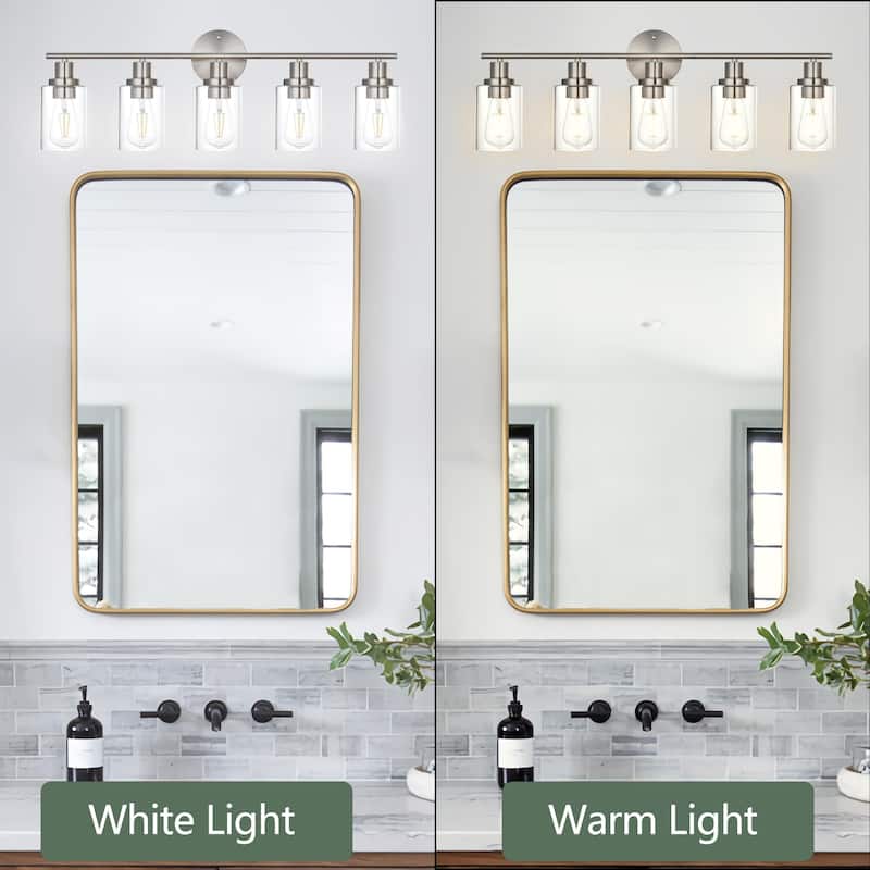 5-Light Bathroom Light Fixtures, Brushed Nickel Modern Vanity Lights Over Mirror with Clear Glass Shade, Bathroom Wall Lamp