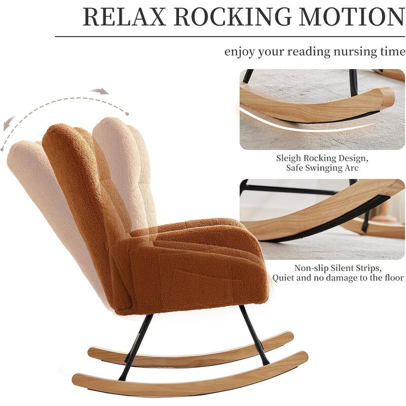 Modern Teddy Rocking Chair for Nursery, Upholstered Glider with High Back