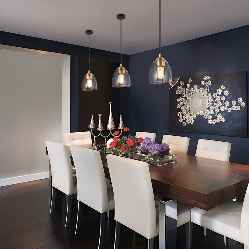 Modern Contemporary 1-Light Black Gold Glass Kitchen Island Lights for Dining Room - 5.5" D x 9" H