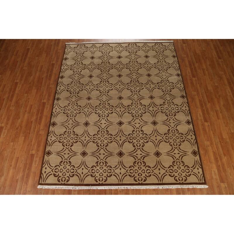 Hand Knotted Oriental 100% Wool Carpet Modern All-Over Beige & Ivories Art & Craft Area Rug - 10' 1'' X 8' 2''