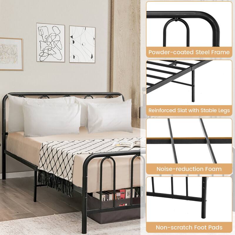 Gymax Stylish Queen Size Metal Bed Frame Platform Bed Base w/