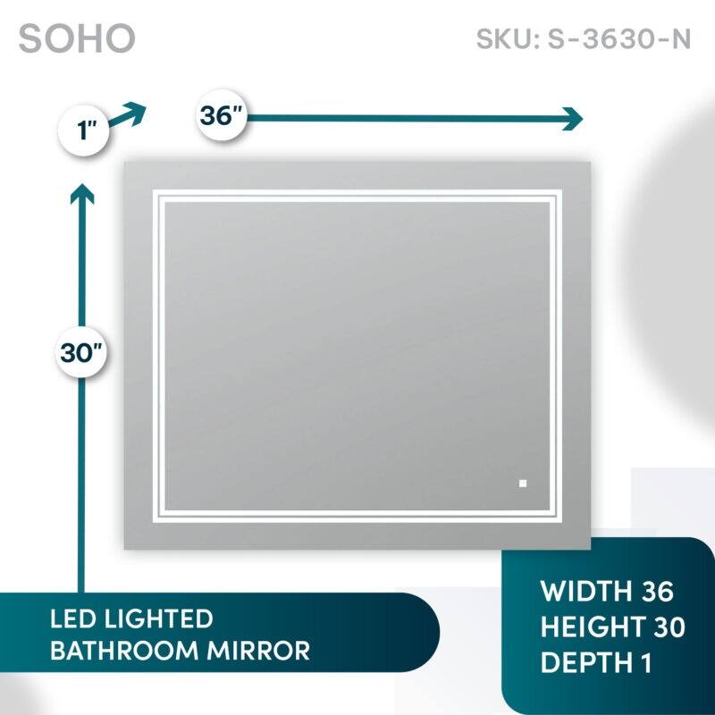 AQUADOM Soho 36" Led Lighted Mirror for Bathroom Defogger, Backlit and Front-Lit - 36"x30"x1"
