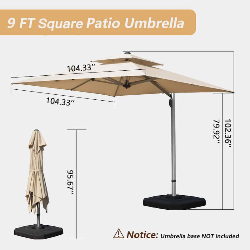 9ft Aluminum Cantilever Patio Umbrella with 360° Rotation & Adjustable Tilt