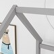 preview thumbnail 2 of 16, Twin Size Floor Wooden Bed with House Roof Frame, Fence Guardrails,Grey,for Bedroom Guest Room or Home