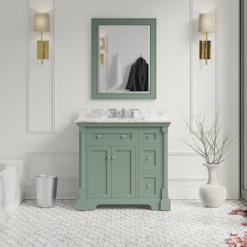KitchenBathCollection Sydney 36" Bathroom Vanity with Carrara Marble Top - Sage Green