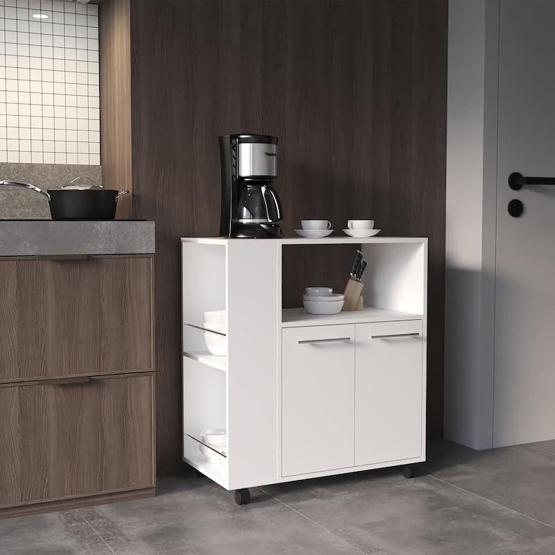 Eldon Two-Door Kitchen Base Cabinet cart with four Shelves, Side Shelves, Cabinet, Kitchen Storage