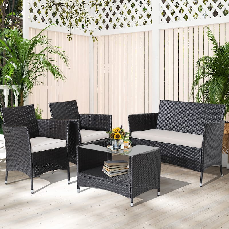Gymax 8PCS Outdoor Sofa Set Patio Rattan Wicker Conversation Set w/