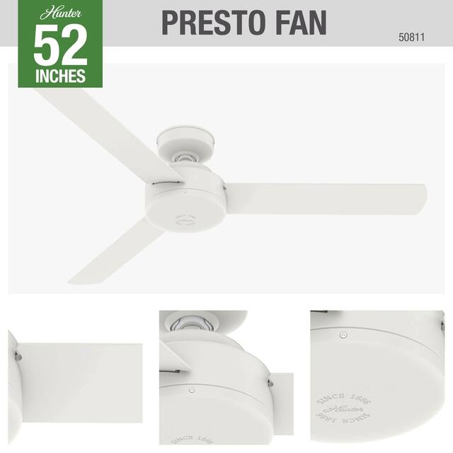 Hunter 52" and 44" Presto Ceiling Fan with Wall Control