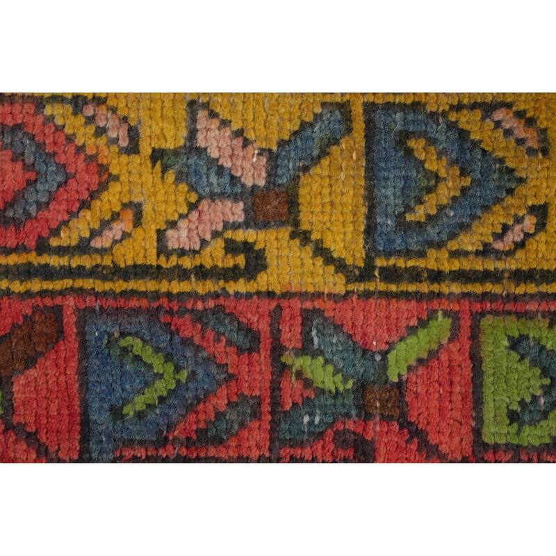 Hand Knotted Oriental 100% Wool Carpet Traditional Geometric Oranges & Rust Ardebil Runner Rug - 13' 9'' X 3' 11''