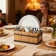 preview thumbnail 3 of 5, Bamboo Utensil Holder with 4 Compartments & Metal Tray, Wooden Silverware Caddy for Party Picnic Camping. - Beige