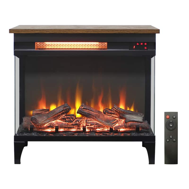 24 Inch 3-Sided Glass Freestanding Electric Fireplace with Feet - Antique Black