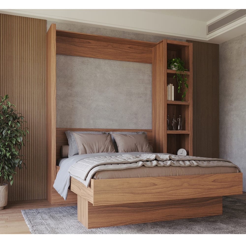 Easy-Lift Queen Murphy Wall Bed with Bookshelf