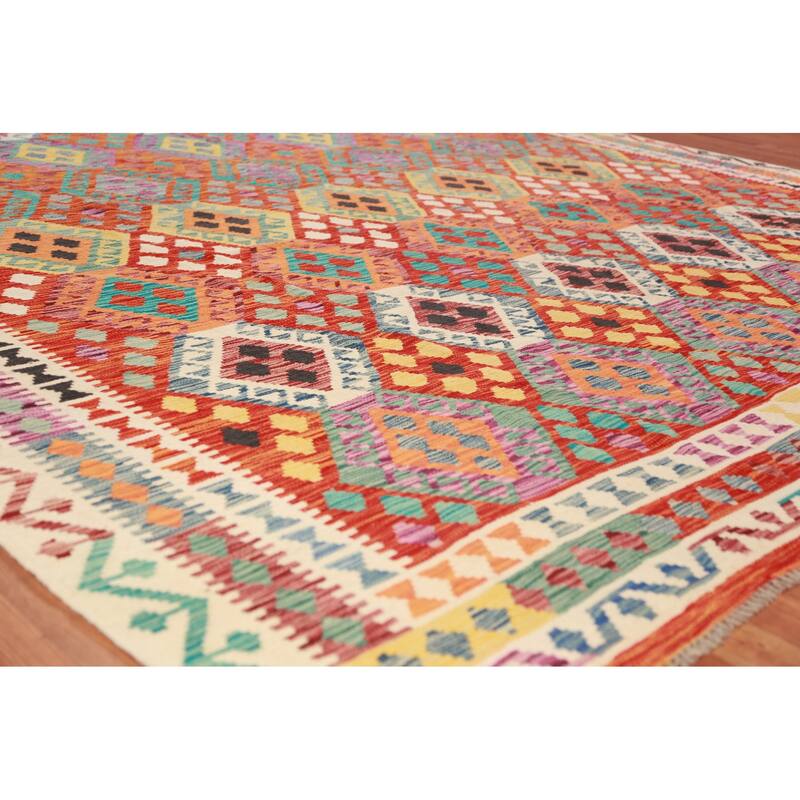 Reversible Kilim Oriental Area Rug Hand-Woven Living Room Wool Carpet - 9'10"x 13'0"