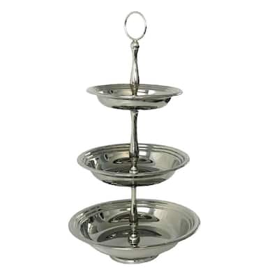 Silver Round 3-tier tray 15" H - 6.5x6.5x12.5
