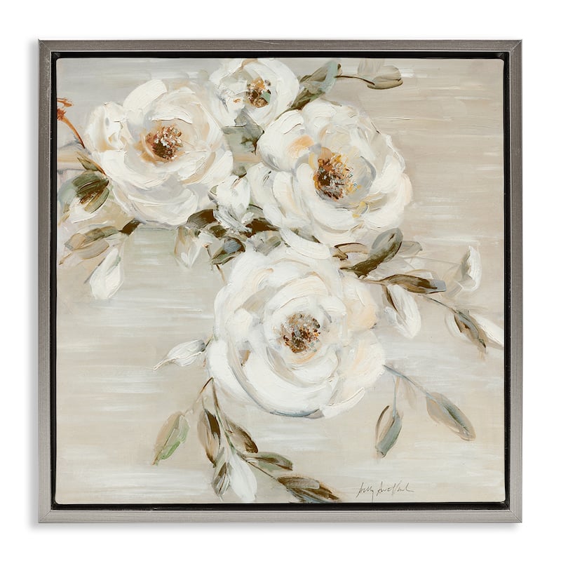Stupell Neutral Rose Trio Framed Floater Canvas Wall Art Design By Sally Swatland - 25 x 25 - Grey
