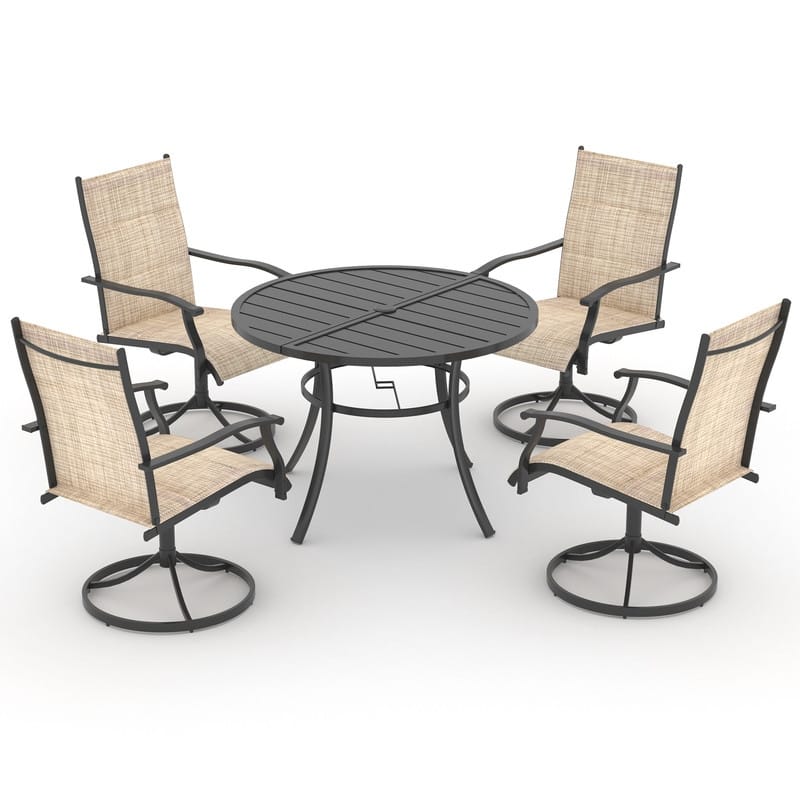 Patio Dining Set, Outdoor Dining Table and Chairs Set with Textilene Chairs, Adjustable Umbrella Hole for Garden, Backyard