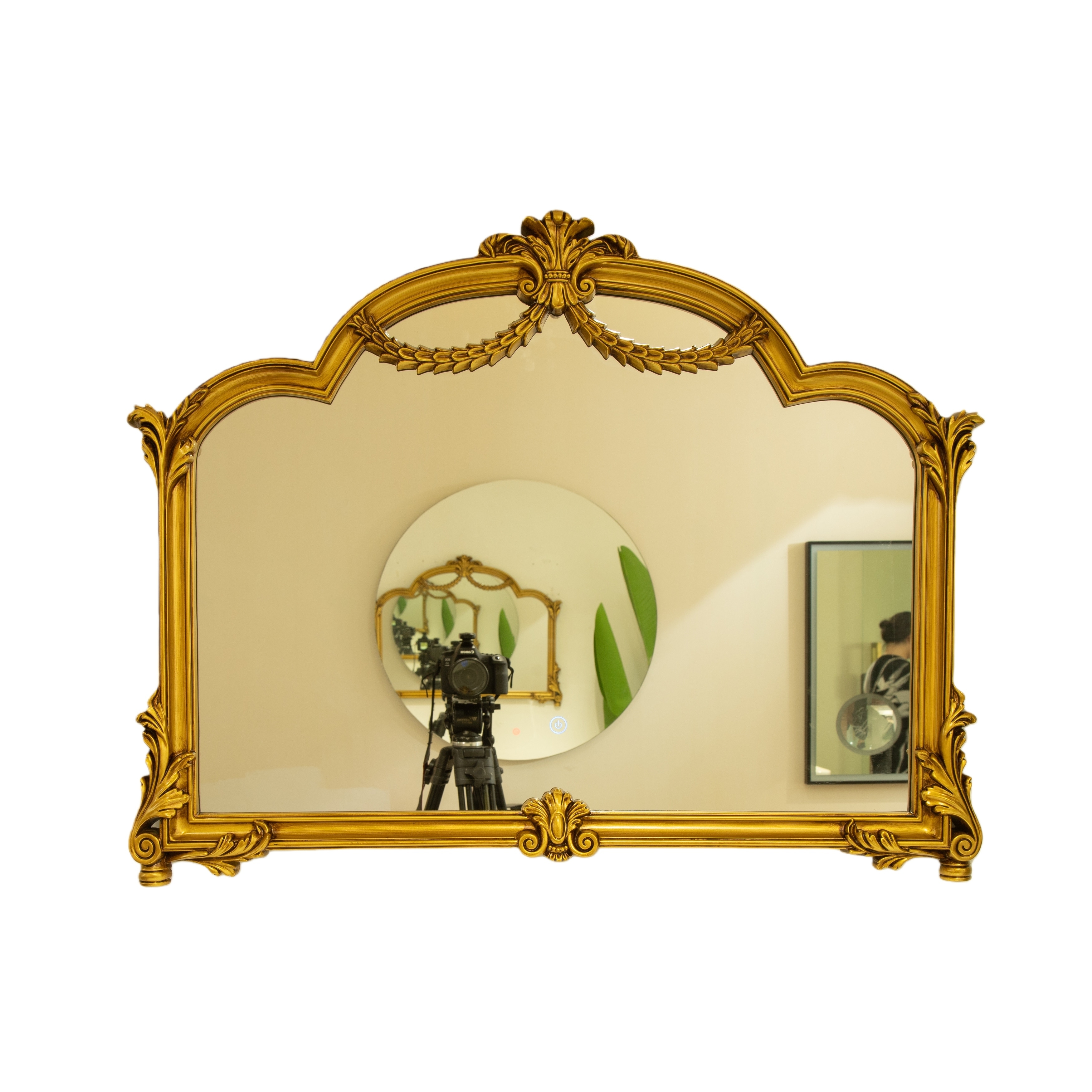35" Mirror, Baroque Revival Style PU Mirror with An Ornate Golden Frame, Suitable for Bathroom, Bedroom, Living Room, Corridor