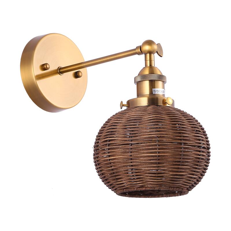 Brass Globe Rattan 1-Light Wall Sconce Wall Light