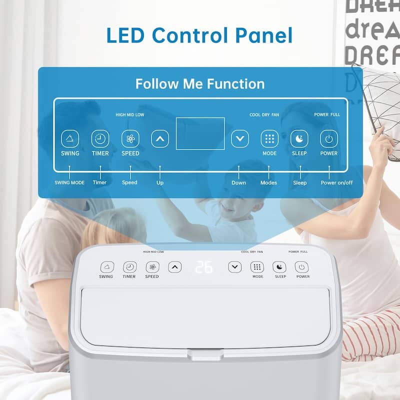 15,000 BTU Portable Air Conditioner, Cools up to 800 Sq.ft, Portable AC Built-in Cool with Dehumidifier and Fan Modes