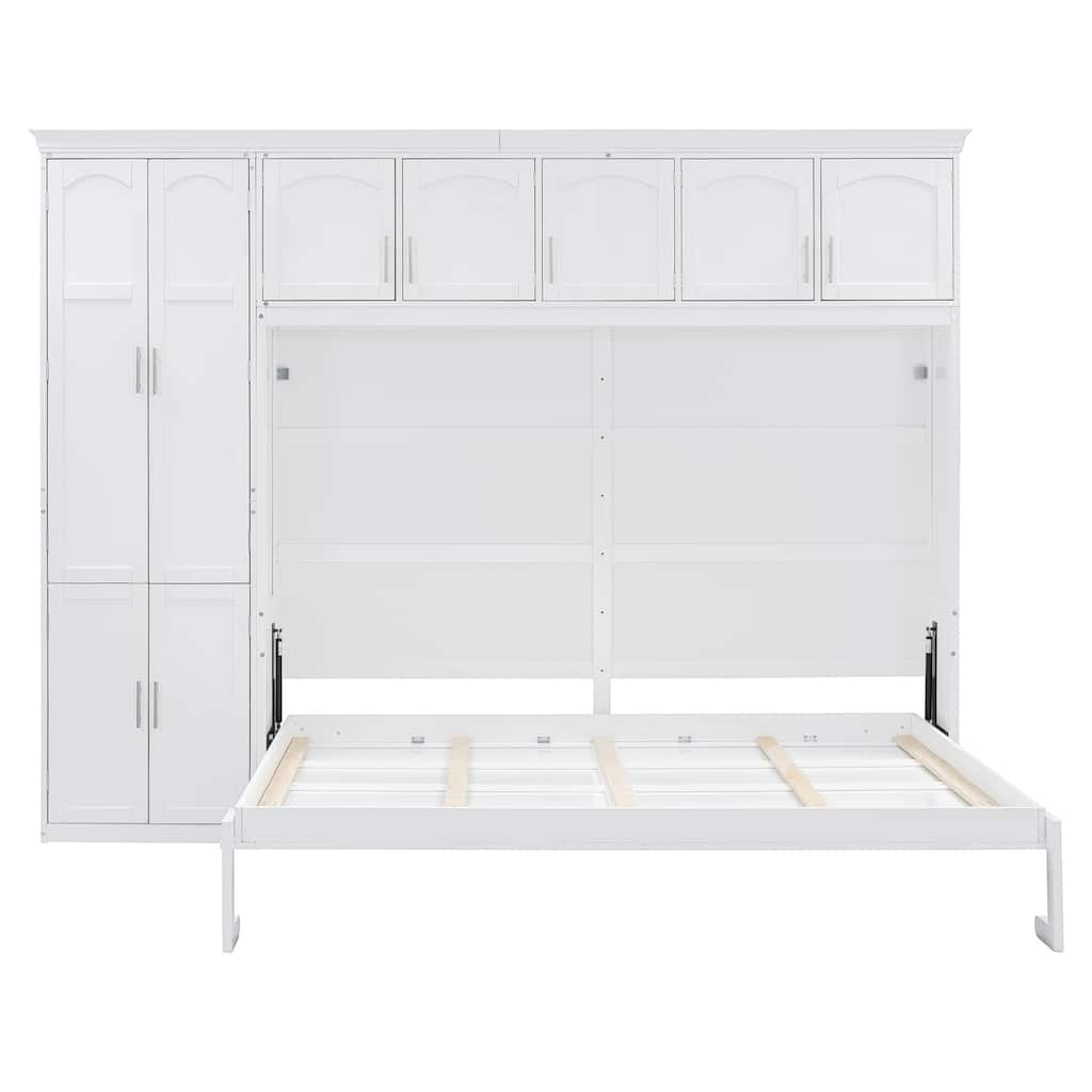 Queen Size Murphy Bed Wall Bed with Cabinets, Storage Drawers, and Wardrobe - Space-Saving Convertible Design