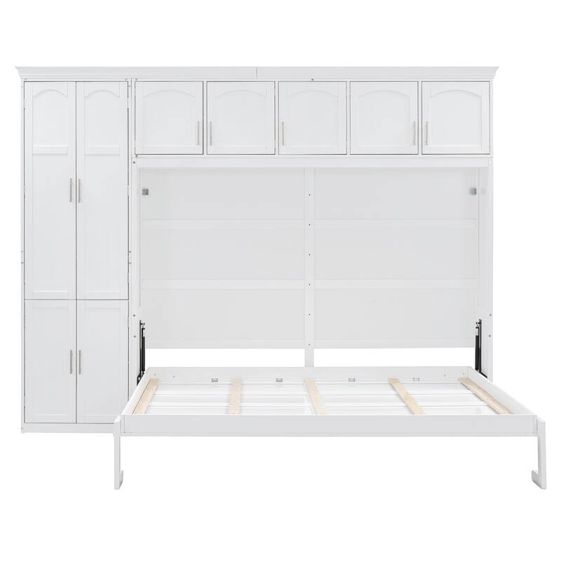 Space-Saving Queen Size Murphy Bed with Integrated Cabinets and Storage, White