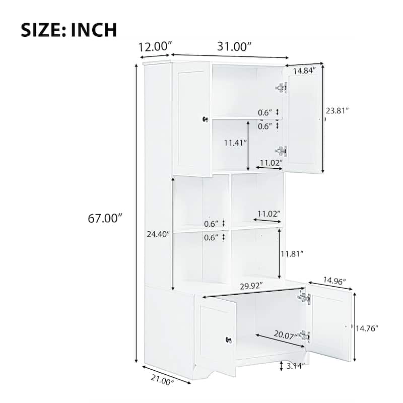 GDFStudio - Carter Tall and Wide Freestanding Storage Cabinet with 4 Doors and Adjustable Shelves, MDF