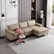 preview thumbnail 11 of 51, Ovios Mid-Century Top-Grain SUEDE Leather Chaise Sofa With Cushions Metal Legs Beige