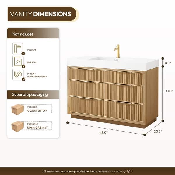 dimension image slide 0 of 6, Hohhot Bath Vanity with Integrated Stone Sink Top without Mirror