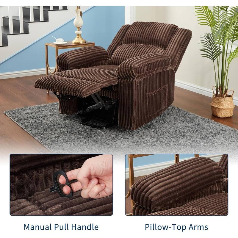 Corduroy Manual Recliner Sofa for Living Room, Bedroom, Home Theater