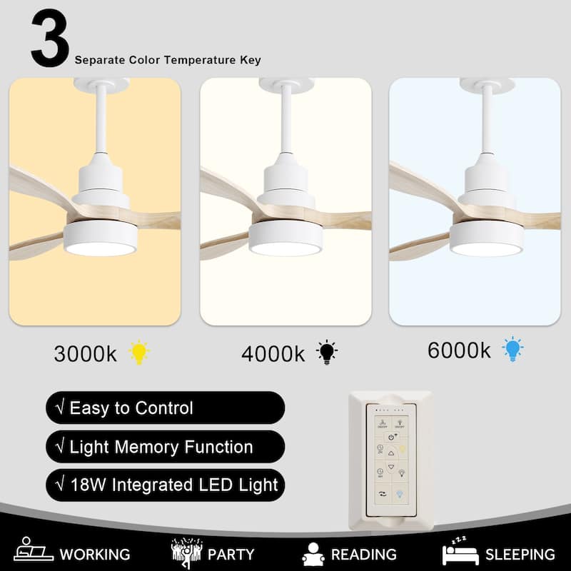 48 Inch Smart Wood Ceiling Fan with Light and Remote/App Control, Integrated LED Included