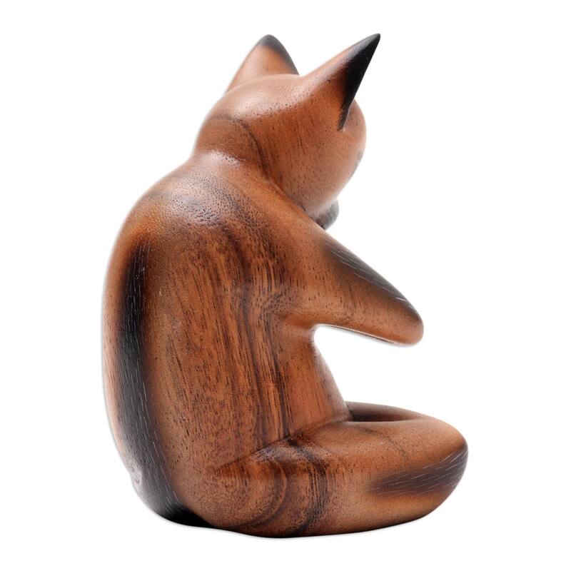 Novica Handmade Devout Feline Wood Statuette