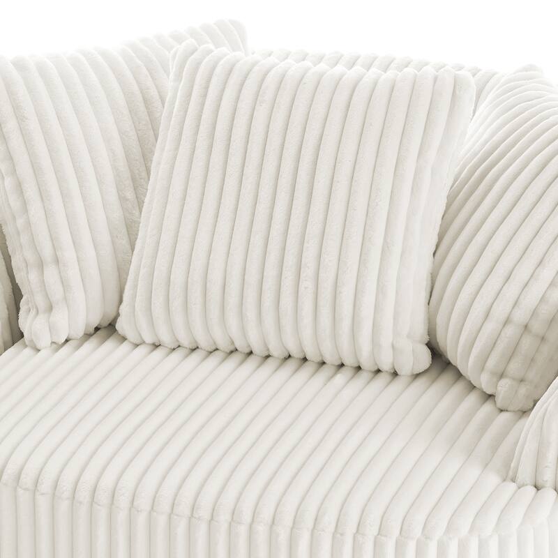 Oversized 43" W Plush Corduroy Swivel Barrel Chair with Pillows