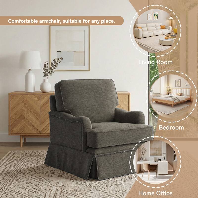 Chenille Swivel Accent Chair with Nailhead Trim Skirt