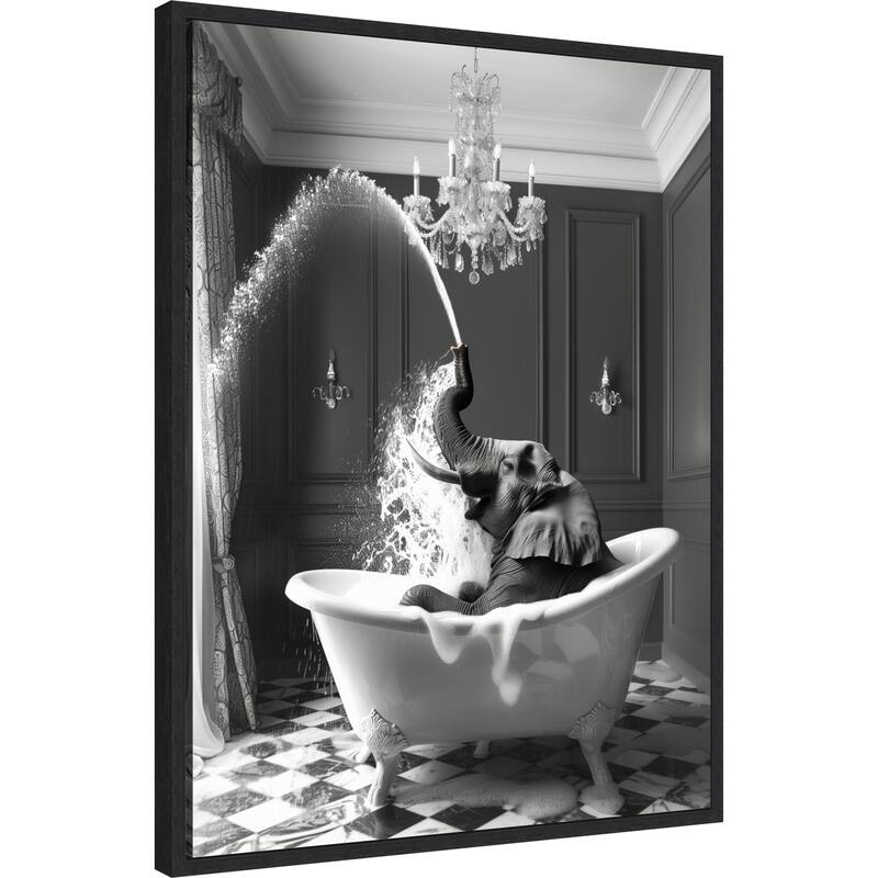 Splish Splash Safari Elephant by Niky Rahner Framed Canvas Wall Art