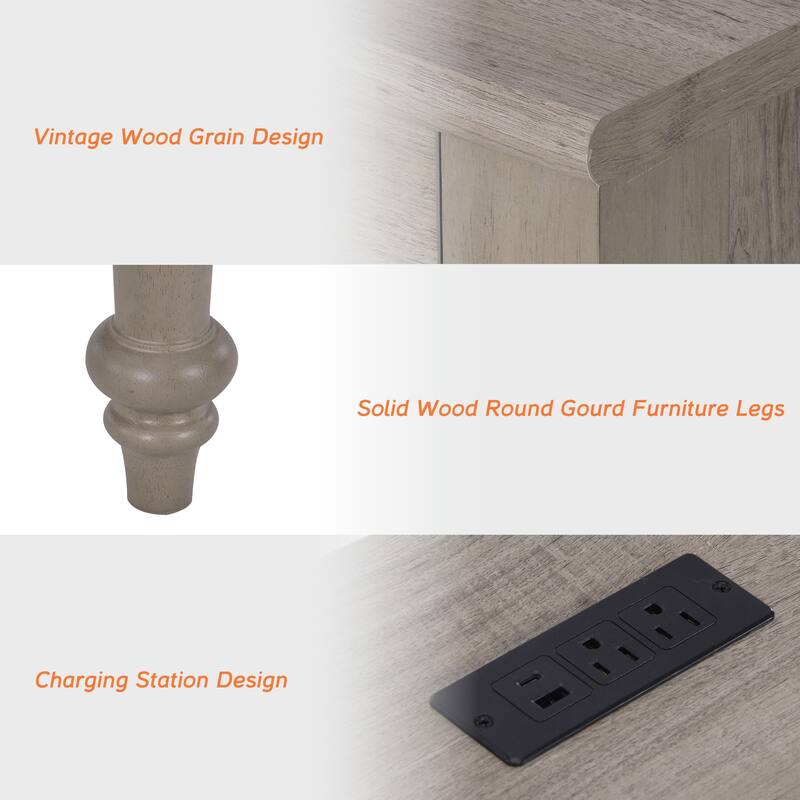 56'' Farmhouse Executive Desk with Drawers White/Oak - 5 Drawers and 2 Doors