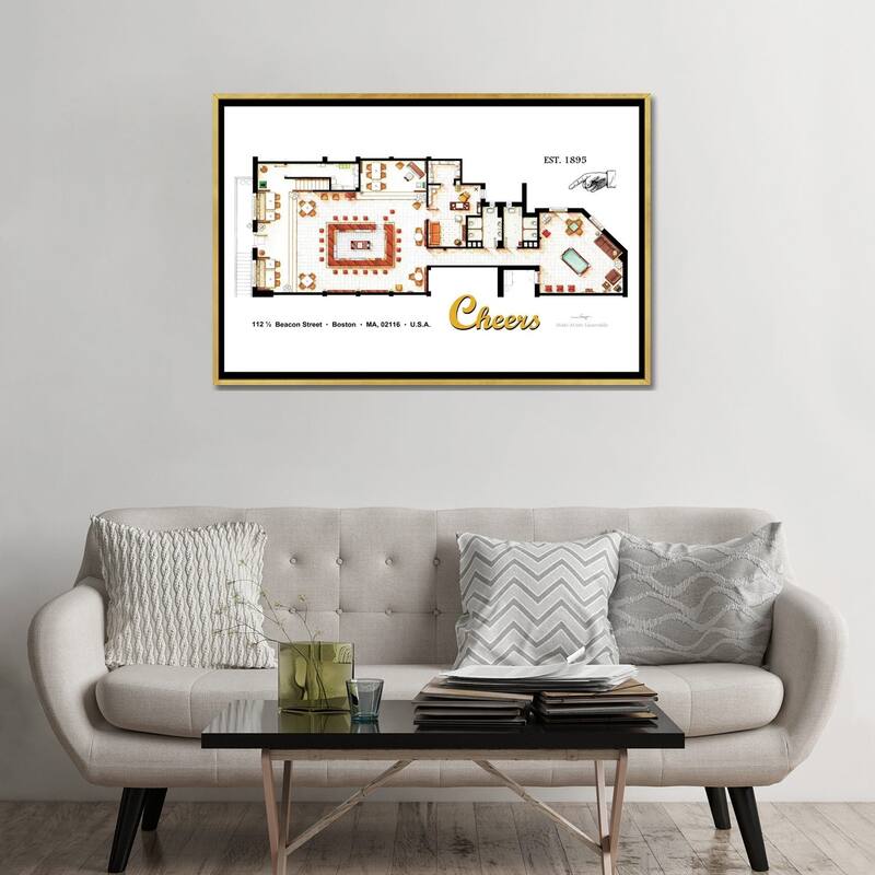 iCanvas "The Bar From Cheers" by TV Floorplans & More Framed Canvas Print