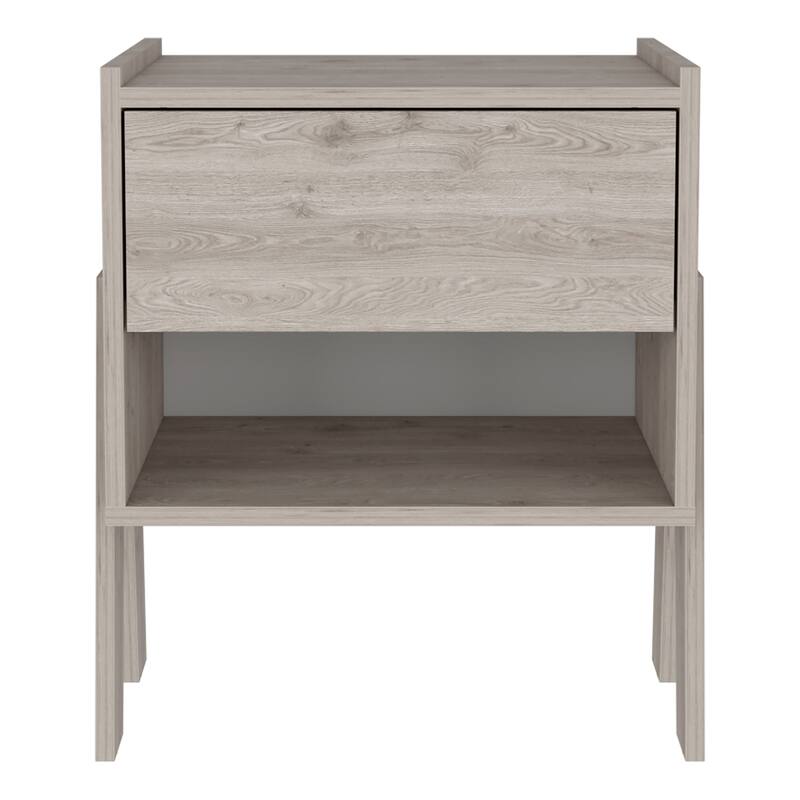 1-Drawer 1-Shelf Nightstand in Light Grey with Elegant Design and Ample Storage