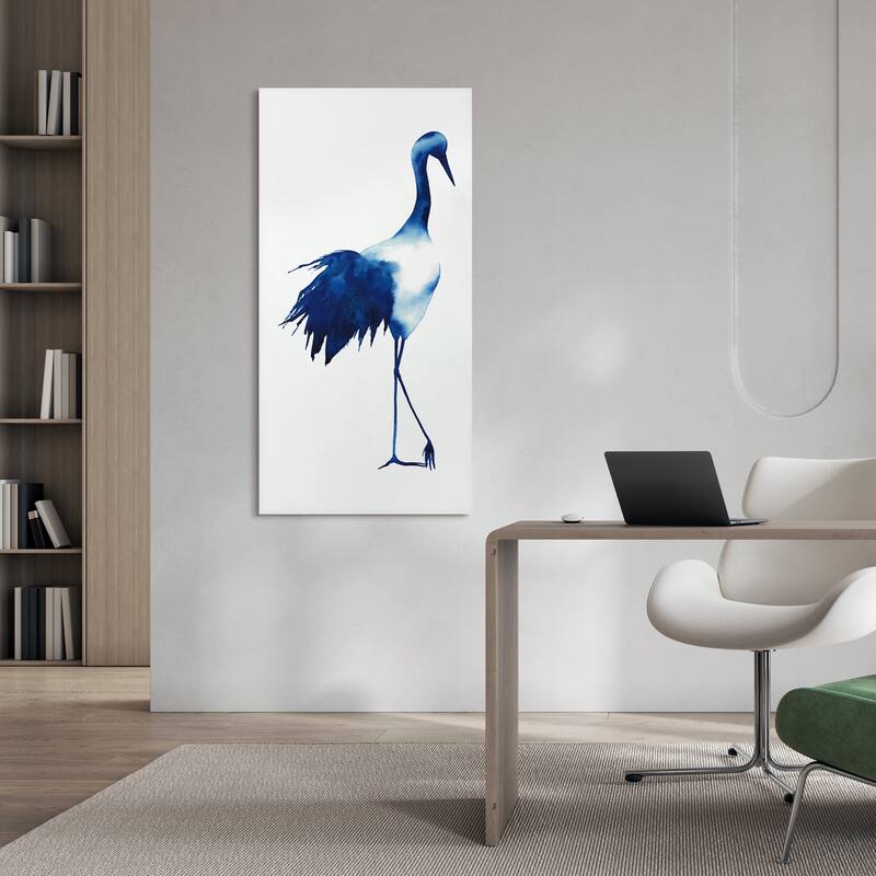 "Ink Drop Crane 1" Frameless Free Floating Tempered Glass Panel Graphic Wall Art