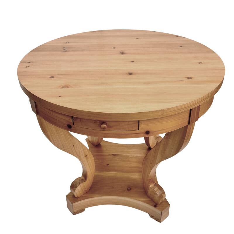 Farmhouse Curved Legs Round Table, Smal End Side, Wood Coffee Table with Small Drawer for Kitchen, Living Room
