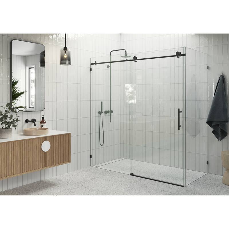 Glass Warehouse 64 in - 68 in x 32 in x 78 in Frameless Sliding Shower Door with Return Panel