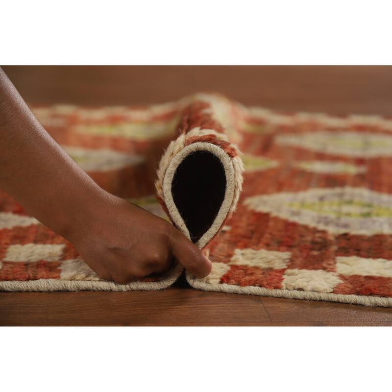 Orange Moroccan Oriental Runner Rug Handmade Hallway Wool Carpet - 3'5" x 15'10"