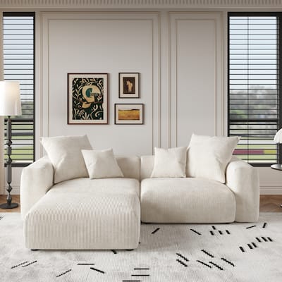 102'' Oversize Corduroy Cloud Couch Sectional Loveseat Sofa with Ottoman