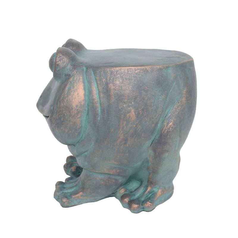 13inch High Dawn Frog Garden Stool, Lightweight Concrete, Copper Patina Finish, No Assembly Required