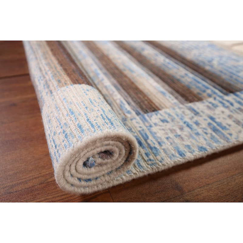 Striped / Modern Abstract Foyer Rug Hand-Knotted Wool Carpet - 2'8" x 4'7"