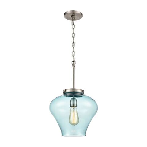 Amore 1-Light Pendant in Satin Nickel with Light Blue Glass
