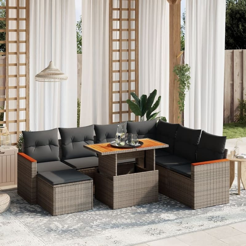 vidaXL Patio Sofa Set with Cushions Outdoor Furniture 8 Piece Poly Rattan - 21.7 x 39.4 x 28.7 - Grey